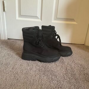DKNY Black Combat Moto Boots with Rugged Soles